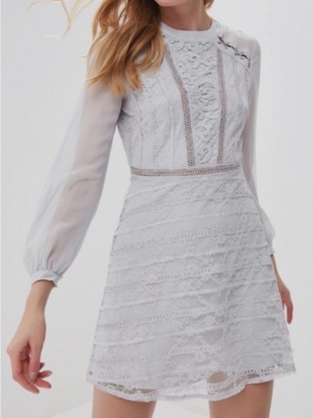 Topshop lace chiffon dove gray mini dress embroidered ethereal wedding party 8